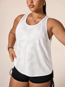 SHEIN Unity Women's Plus Size Geometric Print Casual Fitness Sports Tank Top - White - View 6