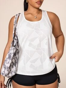SHEIN Unity Women's Plus Size Geometric Print Casual Fitness Sports Tank Top - White - View 8