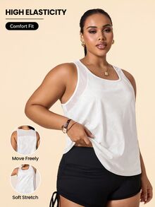 SHEIN Unity Women's Plus Size Geometric Print Casual Fitness Sports Tank Top - White - View 1