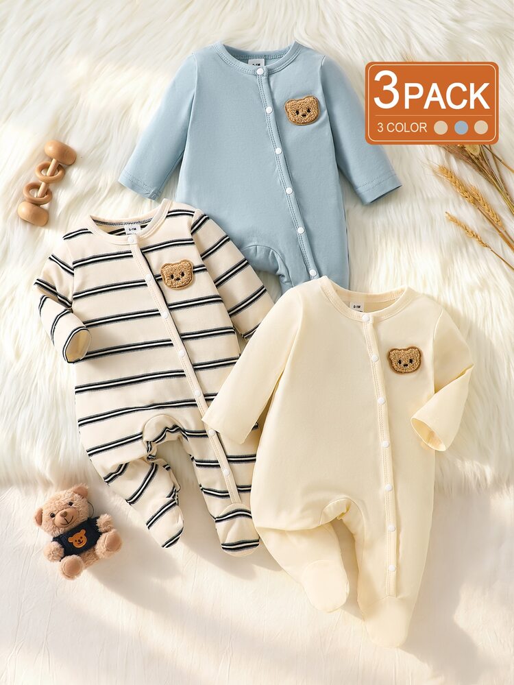 SHEIN Newborn Baby Cartoon Pattern Casual Daily Wear Jumpsuit - Multicolor - View 1