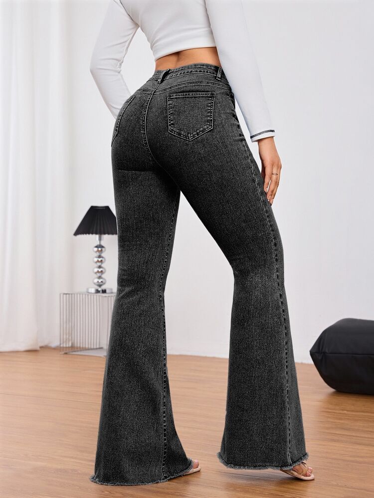 SHEIN Tall Women's Casual Plain Denim Jeans, Simple & Fashion For Daily Wear, Tall Women - Black - View 2