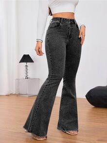 SHEIN Tall 女款休閒純色牛仔褲，簡約時尚，適合日常穿著，高個女性適用 - 黑色 - 查看 3