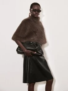 ATUI Studio Women's Solid Color High Neck Cape Design Faux Fur Coat - Mocha Brown - View 7