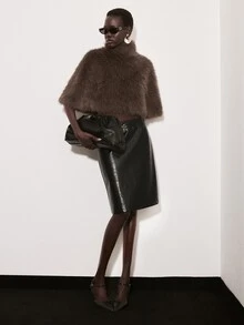 ATUI Studio Women's Solid Color High Neck Cape Design Faux Fur Coat - Mocha Brown - View 6