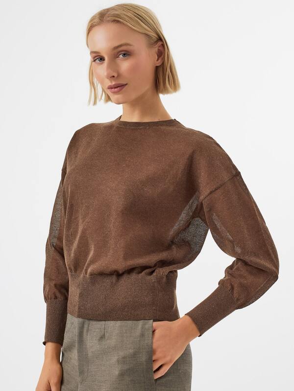KÆRIA Hus Women's Solid Color Minimalist Versatile Long Sleeve Knit Top - Brown - Everyday, Fall, Elegant, School, Teacher, Chill, Autumn, Office, Old Money