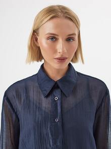 KÆRIA Hus Sheer Button-Up Shirt - Airy Lyocell Blend - Navy Blue - Going Out Night Out Top, Button-Up, Long-Sleeve, Summer, Elegant, Sexy, Comfortable, Fall - Blue - View 4
