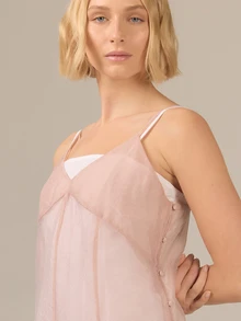 KÆRIA Hus Sheer Layered Mini Dress Set - Organza, 100% Cotton Lined - Pink White - Premium Fabric, Occasion - Multicolor - View 5