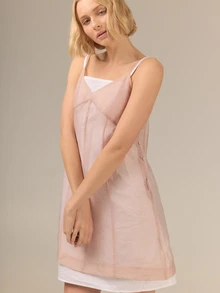 KÆRIA Hus Sheer Layered Mini Dress Set - Organza, 100% Cotton Lined - Pink White - Premium Fabric, Occasion - Multicolor - View 7