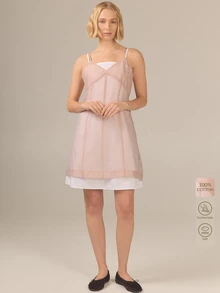 KÆRIA Hus Sheer Layered Mini Dress Set - Organza, 100% Cotton Lined - Pink White - Premium Fabric, Occasion - Multicolor - View 1