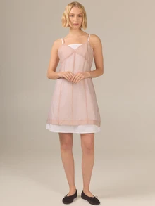 KÆRIA Hus Sheer Layered Mini Dress Set - Organza, 100% Cotton Lined - Pink White - Premium Fabric, Occasion - Multicolor - View 8