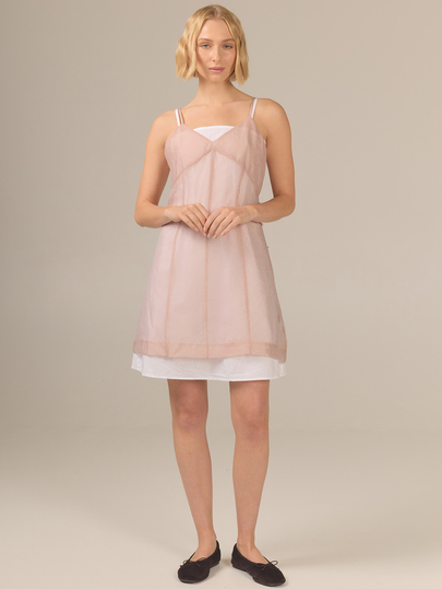 KÆRIA Hus Sheer Layered Mini Dress Set - Organza, 100 Cotton Lined - Dusty Pink - Premium Fabric, Summer, Minimalist French Romantic Everyday Date