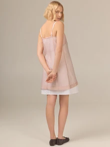 KÆRIA Hus Sheer Layered Mini Dress Set - Organza, 100% Cotton Lined - Pink White - Premium Fabric, Occasion - Multicolor - View 2