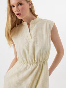 KÆRIA Hus Solid Notched Neckline Sleeveless Slant Pocket Long Dress - Pale Yellow - Brunch, Vacation, Party Picnic, Summer, French, Elegant, Casual, Minimalist - Apricot - View 6