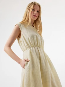 KÆRIA Hus Solid Notched Neckline Sleeveless Slant Pocket Long Dress - Pale Yellow - Brunch, Vacation, Party Picnic, Summer, French, Elegant, Casual, Minimalist - Apricot - View 4