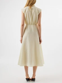 KÆRIA Hus Solid Notched Neckline Sleeveless Slant Pocket Long Dress - Pale Yellow - Brunch, Vacation, Party Picnic, Summer, French, Elegant, Casual, Minimalist - Apricot - View 2