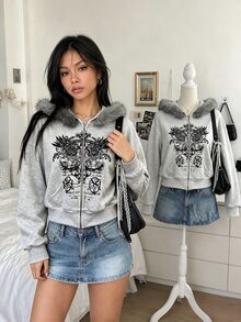 Lalippa Women's Popular Cropped Sweatshirt Jacket - Grey - View 1