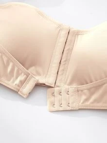 SHEIN 升級版雙前扣聚攏胸罩，女款內衣，易於搭配 - 米色 - 查看 7