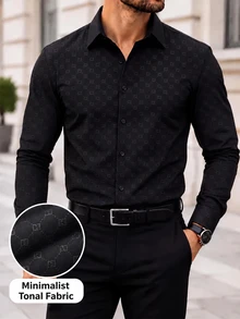 Manfinity Mode Men's Business Casual Design Embossed Long Sleeve Shirt - Black - View 1
