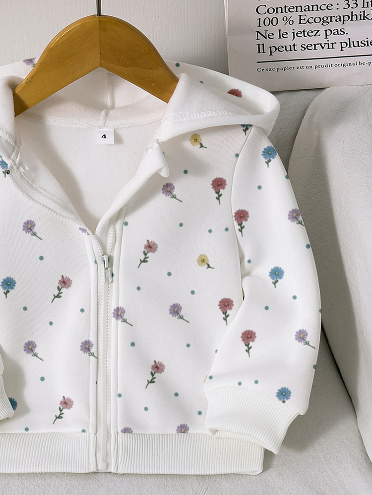Baby Girls Cute Floral Print Zip Up Hooded Jacket Casual Thermal Lined Winter Autumn Outerwear Coat - Multicolor - View 4