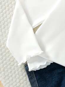 SHEIN Explorewe Young Girls Ruffle Peter Pan Collar Long Sleeve Top, Soft Knit Casual Basic Tee For Daily School Wear - White - View 6