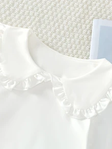 SHEIN Explorewe Young Girls Ruffle Peter Pan Collar Long Sleeve Top, Soft Knit Casual Basic Tee For Daily School Wear - White - View 5