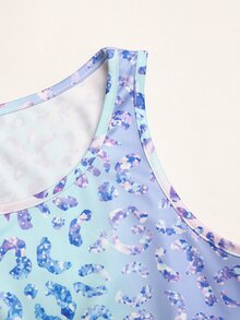 SHEIN Set 3 Potong Baju Camisole Lengan Panjang Leher Tinggi Motif Leopard Warna-warni untuk Remaja Perempuan - Biru - View 10