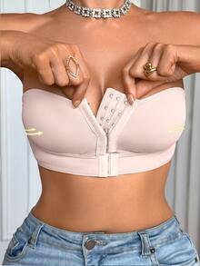 SHEIN Upgraded Front Closure Padded Push Up Bra For Women, Easy To Wear - Pink - View 2
