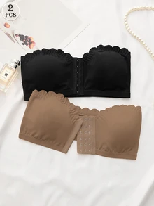 Wedaily 2 件女士多色文胸，前扣荷叶边聚拢可拆卸衬垫内衣 - 彩色 - 查看 2
