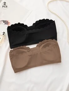 Wedaily 2 件女士多色文胸，前扣荷叶边聚拢可拆卸衬垫内衣 - 彩色 - 查看 3