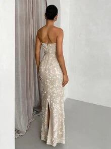SHEIN Glamour Women's Strapless Sequin Evening Party Holiday Dress, Fashionable And Elegant - Apricot - View 2