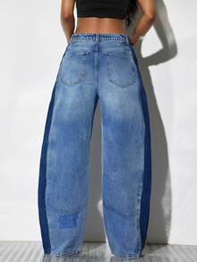 Denimoi Two Tone Barrel Jeans Fashion Jeans Everyday Wear Fashion Denim Barrel Leg Summer - Medium Wash - View 10