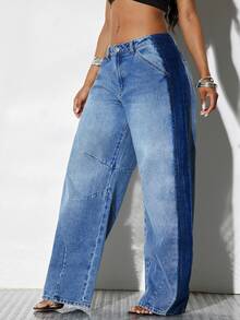 Denimoi Two Tone Barrel Jeans Fashion Jeans Everyday Wear Fashion Denim Barrel Leg Summer - Medium Wash - View 9