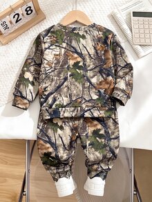 2pcs Baby Boys Tree Tie-Dye Print Pattern Crew Neck Fleece Long Sleeve Sweatshirt And Print Fleece Long Pants Sweatpants Set, Suitable For Autumn/Winter - Multicolor - View 2