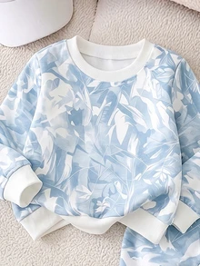 2pcs Setelan Baju Terusan Lengan Panjang dan Celana Panjang Fleece Motif Tie-Dye Pohon untuk Bayi Laki-laki, Cocok untuk Musim Gugur/Musim Dingin - MultiWarna - View 4