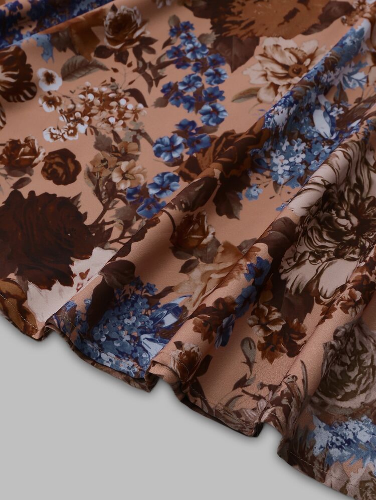 Franclia Plus Size Women's Fashion Summer Ditsy Floral Dress And Chiffon Cardigan Elegant Boho 2 Pieces Set Chocolate Brown Tan Tea Party Brunch Vacation Fall - Coffee Brown - View 9