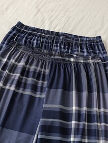 Teen Boys Pajama Bottoms, 2-Piece Set, Simple Fashion Classic Plaid Print Comfortable Long Pants Sleepwear - Multicolor - View 6