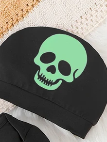 SHEIN Playful Pals 2pcs Halloween Skeleton Romper Hat Set For Baby Boys Infants Toddlers Newborn Baby Cozy Spooky Halloween Decorations Parties Photoshoots 6M-3T - Black - View 5