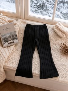 Elladie kids 3件組女童秋冬新款羅紋高領長袖打底上衣、喇叭長褲、長毛背心，前胸蝴蝶結裝飾，優雅貴氣休閒百搭時尚生日派對套裝 - 棕色 - 查看 4