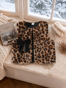 Elladie kids 3件組女童秋冬新款羅紋高領長袖打底上衣、喇叭長褲、長毛背心，前胸蝴蝶結裝飾，優雅貴氣休閒百搭時尚生日派對套裝 - 棕色 - 查看 8