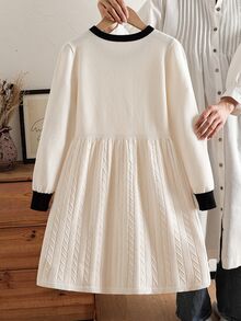 Tween Girl Apricot Bow Decor Knitted Dress - Apricot - View 2