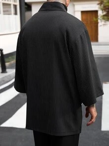 Manfinity CasualCool 男士條紋休閒百搭日常旅行襯衫 - 黑色 - 查看 2