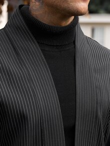 Manfinity CasualCool 男士條紋休閒百搭日常旅行襯衫 - 黑色 - 查看 5