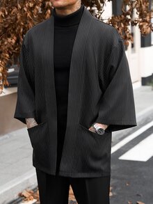 Manfinity CasualCool 男士條紋休閒百搭日常旅行襯衫 - 黑色 - 查看 4