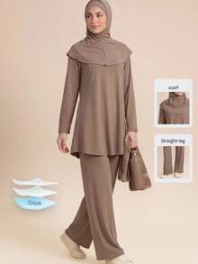 With My Calm With My Calm Women's Casual Vacation Beach Outdoor Party Sports 3 Pieces Set New Summer - Coffee Brown - View 1