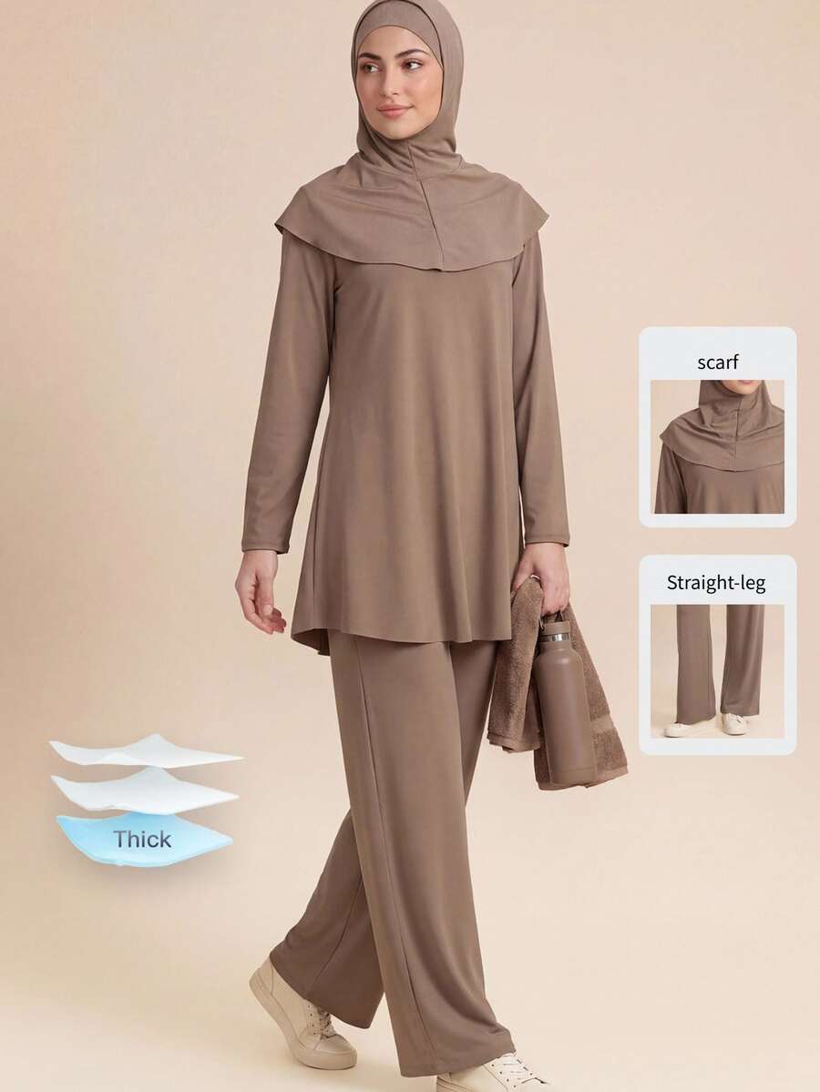 With My Calm With My Calm Women's Casual Vacation Beach Outdoor Party Sports 3 Pieces Set New Summer - Coffee Brown - View 1