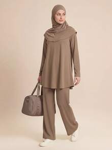 With My Calm With My Calm Women's Casual Vacation Beach Outdoor Party Sports 3 Pieces Set New Summer - Coffee Brown - View 5