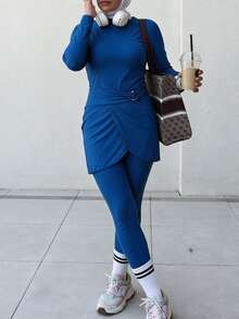 With My Calm With My Calm Women's Spring/Summer New High-End Fashion Sports 2 Pieces Set Jumpsuit And Skirt - Teal Blue - View 7