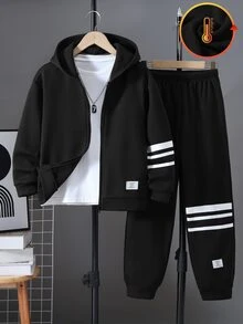 SHEIN 兒童青少年男孩連帽衫與運動衫套裝 - 黑色 - 查看 2