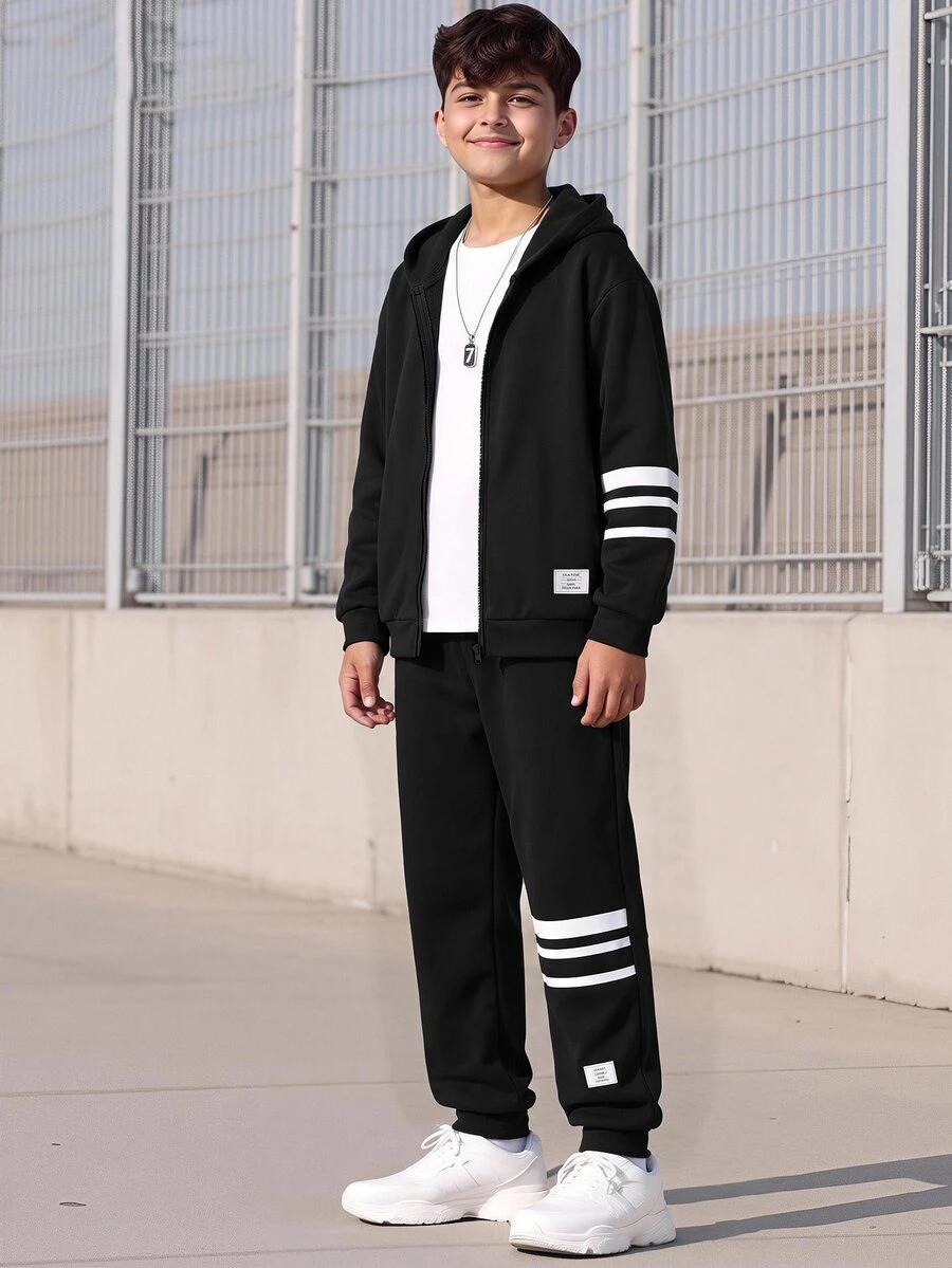 SHEIN 兒童青少年男孩連帽衫與運動衫套裝 - 黑色 - 查看 1