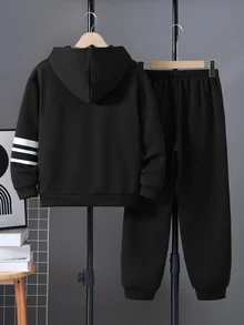 SHEIN 兒童青少年男孩連帽衫與運動衫套裝 - 黑色 - 查看 3